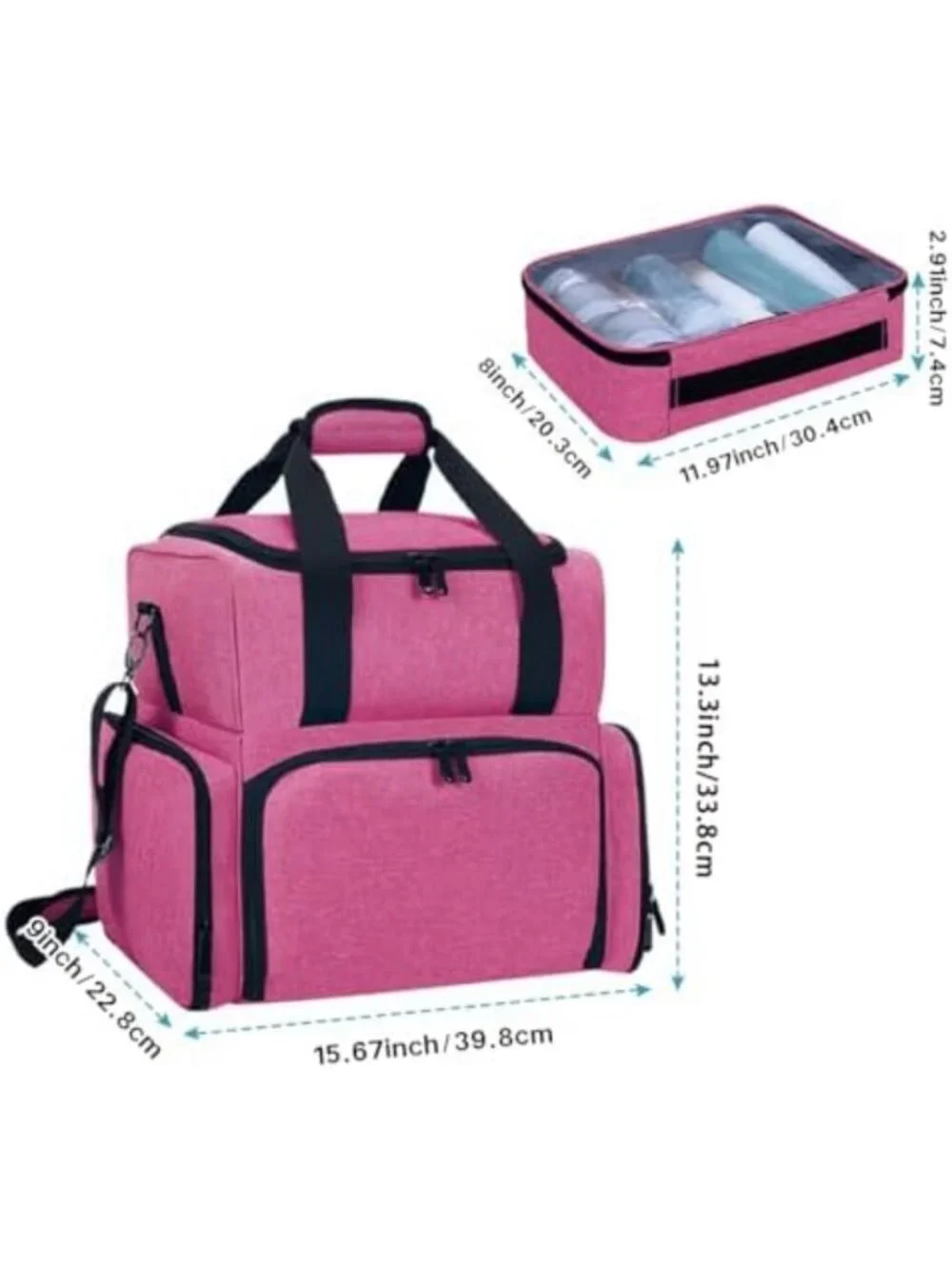 Spacious Red Makeup Bag with 2 Removable Cases - Perfect for Travel